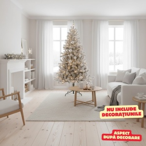 Brad artificial frosted Oslo, aspect nins, 210 centimetri, 458 crengute, aspect 3D, PVC, suport metalic