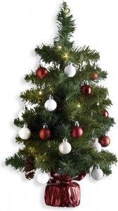 Brad artificial împodobit Buha, 50 cm, 4 combinații de accesorii incluse, instalație LED cu 20 lumini incluse, 54 ramuri