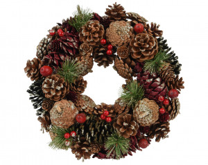 Coroniță de Crăciun Classy Forest, diametru 33 cm, conuri de pin, fructe de pădure, conuri de brad, merișoare, artificială