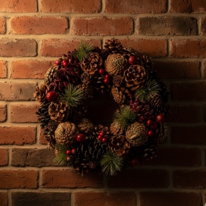 Coroniță de Crăciun Classy Forest, diametru 33 cm, conuri de pin, fructe de pădure, conuri de brad, merișoare, artificială