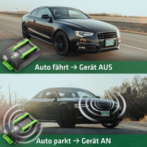 Dispozitiv anti dihori și jderi pentru autoturisme garaje sau poduri, alimentare 12 V și alimentare pe baterii, frecvență variabilă 12–24 kHz, senzor auto-off, lumină intermitentă