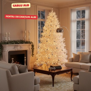 Instalație brad Crăciun, 1800 cm, lumină caldă, cablu alb/transparent, 8 funcții, timer, 240 LED-uri, IP-44, pentru interior/exterior