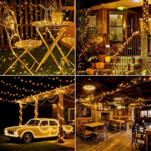 Instalație brad Crăciun, 1995 cm, lumină caldă, cablu verde, 8 funcții, timer, 400 LED-uri, IP-44, pentru interior/exterior