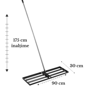 Nivelator pentru gazon 30x90x175cm, oțel, mâner telescopic inclus, pentru nivelare și top dressing, greutate 5.2 kg