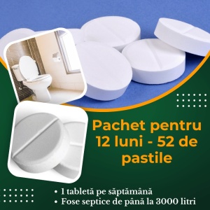 Pastile pentru fosa septică SepticPro, bioactivatori cu acțiune 12 luni, 52 pastile, fose până la 3000 litri