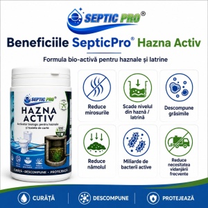 SepticPro® Hazna Activ – bioactivator pentru haznale și WC de curte, reduce mirosurile și descompune depunerile, 900 g, 60 doze, tratament 1 an