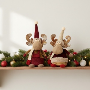 Set 2 figurine decorative pentru Crăciun, ren de plus pentru Crăciun, 30 centimetri, textil