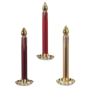 Set 3 ornamente de Crăciun pentru brad, Lumânări decorative din sticlă cu clips, 15 cm, culori asortate