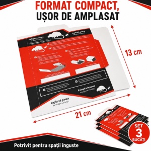 Set 3 x Capcană cu lipici pentru șoareci pe carton fără otravă,  21 × 13 cm, set 3 bucăți