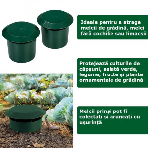 Set de 2 capcane anti melci de gradina, melci fara cochilie, limax, 100 x 115 mm, verde, reutilizabile
