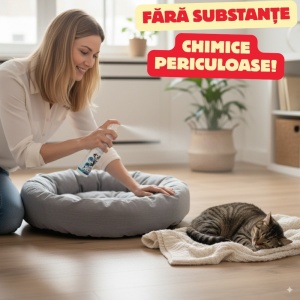 Spray antiparazitare câini și pisici, 200 ml, acțiune 4 luni, purici, capușe, pentru ouă, larve, și adulți, fără substanțe chimice periculoase