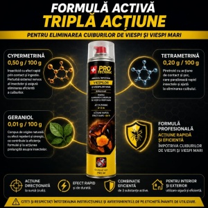 Spray insecticid anti viespi și gărgăuni 4Hornet, 750 ml, jet până la 3 m, pentru cuiburi, interior și exterior