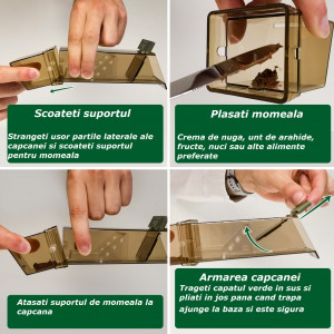 Capcana soareci pentru captura vie, reutilizabila, 18 x 6 x 5 cm, carcasa transparenta, recipient detasabil, orificii de aerisire