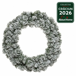 Coroniță de ușă pentru Crăciun Everlands, cu zăpadă, diametru 50 cm, 110 rămurele, din brad artificial
