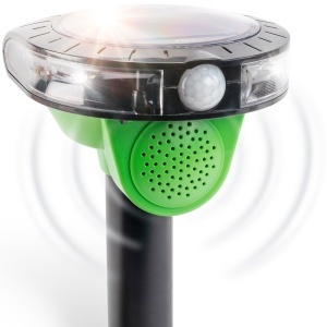 Dispozitiv anti păsări cu 3 tipuri de sunete ( lătrat de câine, pasăre de pradă, împușcătură), volum reglabil, senzor de mișcare, lumină LED