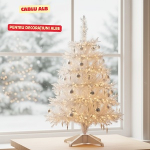 Instalație brad Crăciun, 2700 cm, lumină caldă, cablu alb/transparent, 8 funcții, timer, 360 LED-uri, IP-44, pentru interior/exterior