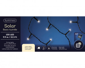 Instalație brad solară pentru Crăciun cu LED-uri, 10 metri, lumină caldă, cablu negru, 2 funcții, 100 LED-uri, IP-44, pentru exterior, panou solar