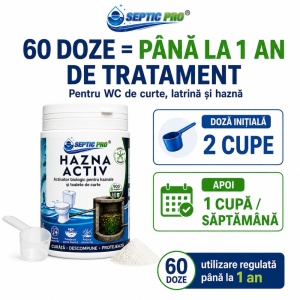 SepticPro® Hazna Activ – bioactivator pentru haznale și WC de curte, reduce mirosurile și descompune depunerile, 900 g, 60 doze, tratament 1 an