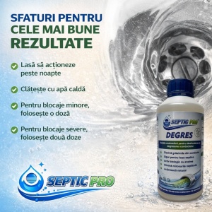 Soluție bio-enzimatică SepticPro Degres, anti grăsime, păr, pentru desfundare conducte și chiuvete conectate la fosa septică, 500 ml