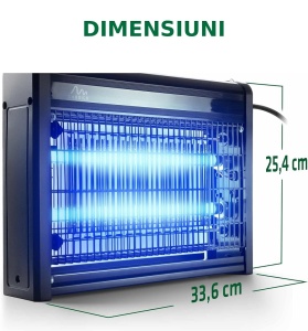 Aparat profesional anti insecte, 2 tuburi UV, lampă cu ultraviolete de putere 9 W, dimensiune 33.6 x 25.4 x 7.3 cm, negru