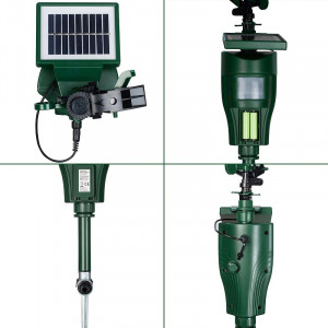 Aparat profesional solar anti pisici, anti câini, anti păsări, jet de apă, senzor de mișcare, conectare cu furtunul de grădină, unghi 120°