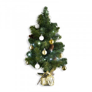 Brad artificial împodobit Buha, 50 cm, 4 combinații de accesorii incluse, instalație LED cu 20 lumini incluse, 54 ramuri