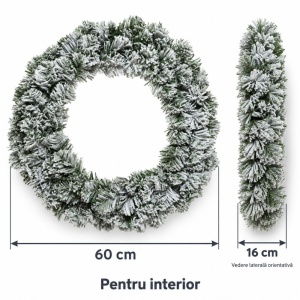 Coroniță de ușă pentru Crăciun Everlands, cu zăpadă, diametru 60 cm, 200 rămurele, din brad artificial