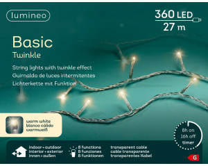 Instalație brad Crăciun, 2700 cm, lumină caldă, cablu alb/transparent, 8 funcții, timer, 360 LED-uri, IP-44, pentru interior/exterior