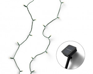 Instalație brad solară pentru Crăciun cu LED-uri, 10 metri, lumină caldă, cablu negru, 2 funcții, 100 LED-uri, IP-44, pentru exterior, panou solar