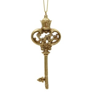 Ornament de Crăciun pentru brad, Cheie Magică Aurie, 13,4 cm, din rășină, realizat manual