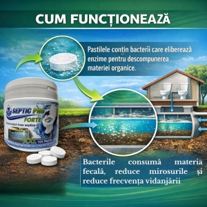 Pastile fosă septică SepticPro Forte XXL, 104 pastile, bioactivatori cu bacterii active pentru 18-24 luni, tratare 2000-3000 litri, reactivare & întreținere