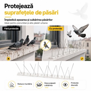 Țepi anti păsări și porumbei, 40 cm, 18 țepi metalici galvanizați, lățime reglabilă 10–18 cm