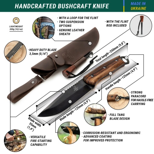 BSH4 Dusk Cutit bushcraft din otel carbon cu tija fero si teaca piele, BeaverCraft - Img 2