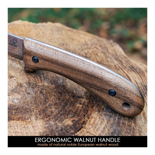 Cutit bushcraft din otel carbon cu maner de nuc si teaca piele Beavercraft - Img 5