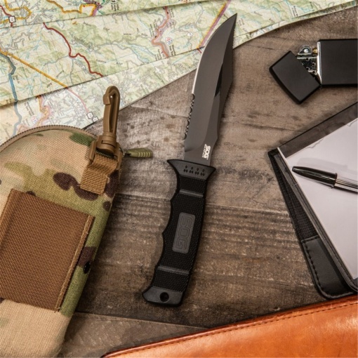 Cutit lama fixa SOG SEAL PUP ELITE CLIP POINT BLACK SERRATED teaca KYDEX - Img 4
