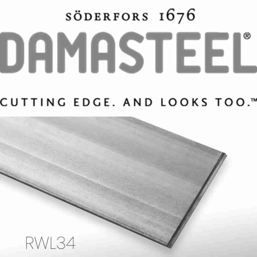 Otel inoxidabil pentru cutite, Damasteel RWL 34, 38x2.6 mm - Img 6