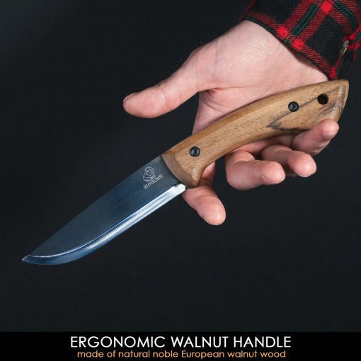 Cutit bushcraft din otel carbon cu maner de nuc si teaca piele Beavercraft - Img 4