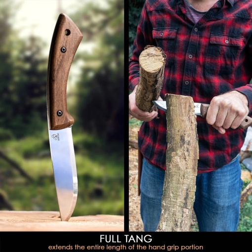 Cutit bushcraft din otel carbon cu maner de nuc si teaca piele Beavercraft - Img 5