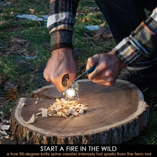 Cutit bushcraft din otel carbon cu maner de nuc si teaca piele Beavercraft - Img 6