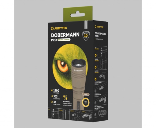 F07501WS Lanterna tactica Dobermann Pro Magnet USB Sand - Warm, Armytek - Img 5
