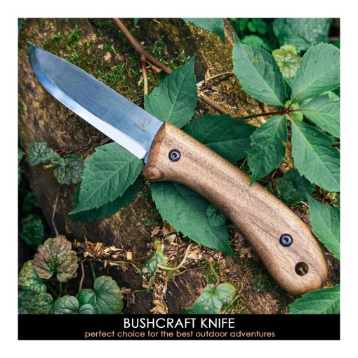 Cutit bushcraft din otel carbon cu maner de nuc si teaca piele Beavercraft - Img 2