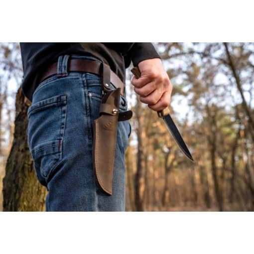 Cutit bushcraft din otel carbon cu lama fixa, cu maner de nuc si teaca piele Beavercraft - Img 6