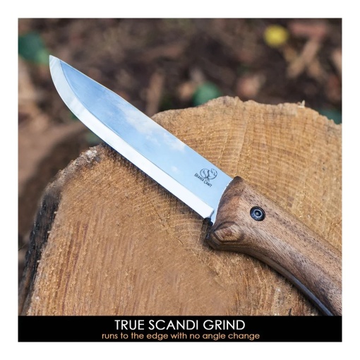 Cutit bushcraft din otel carbon cu maner de nuc si teaca piele Beavercraft - Img 4