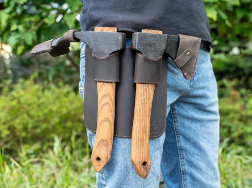 Set-AX1/AX2 Set topor si tesla cioplire lemn AX1 si AX2 cu teaca din piele, BeaverCraft - Img 3