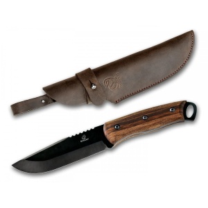 Cutit bushcraft din otel carbon cu maner de nuc si teaca piele Beavercraft