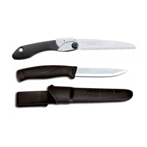 Set Cuțit Companion, negru Si Fierastrau pliabil bushcraft, camping Silky Pocketboy 170mm cu 10dinti, 30mm
