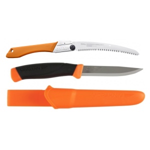 Set Cutit Heavy Duty ORANGE Si Fierastrau pliabil bushcraft, camping Silky Gomboy curbat 240mm cu 8dinti, 30mm