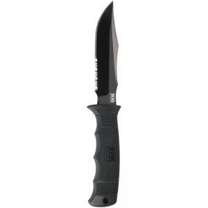 Cutit lama fixa SOG SEAL PUP ELITE CLIP POINT BLACK SERRATED teaca KYDEX