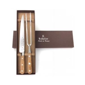 Set cutit si furculita baioneta, maner din lemn de maslin, Sabatier Authentique - Olive.