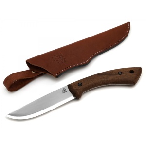 Cutit bushcraft din otel carbon cu maner de nuc si teaca piele Beavercraft
